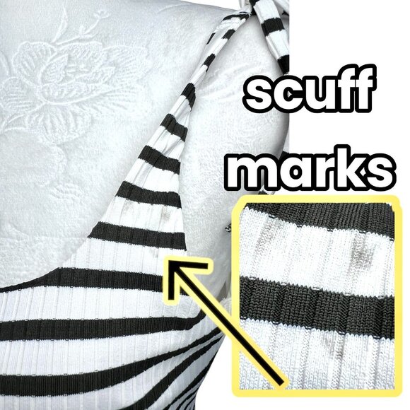 One Piece Swimsuit Black White Striped Tie Strap Ribbed & Other Stories Size 10 - Picture 10 of 10